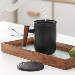 image-Household Tea Cup With Lid Tea Water Separation Filter Cup Creative Wooden Handle Water Cup Ceramic Office Cup