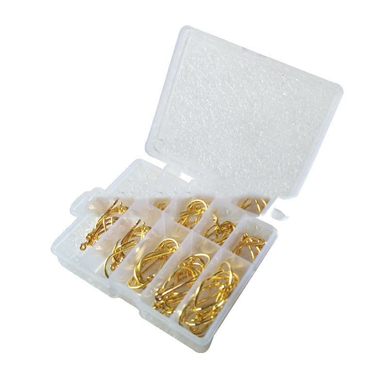 image-Boxed Fish Hook 100 Pieces Of Tube With Ise Ni 3-12 Barbed Hook, Holed Gold And Black Small Accessories