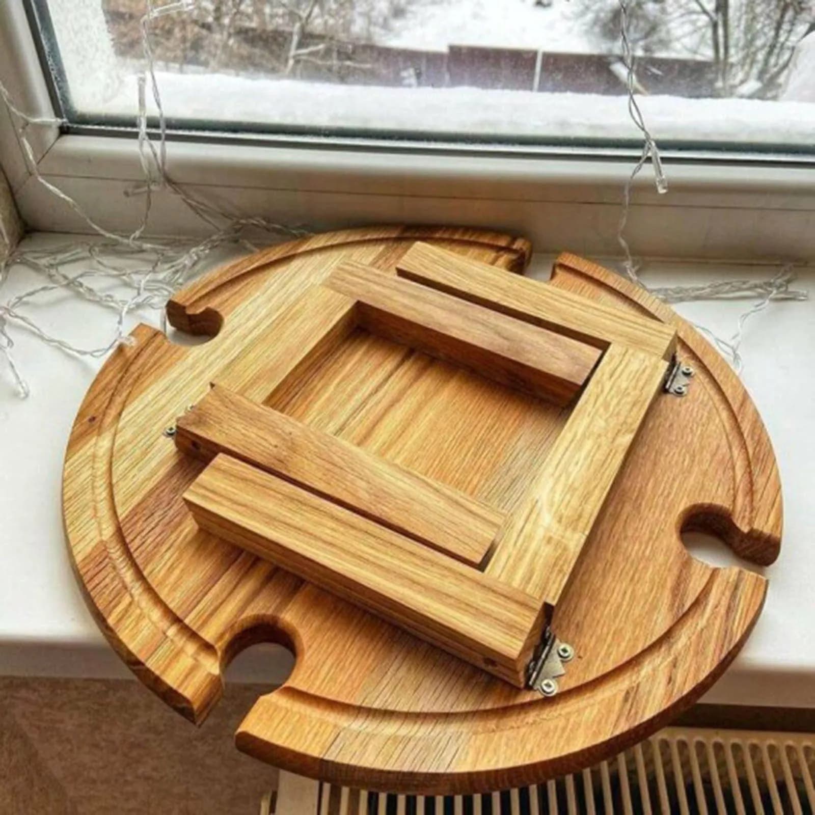 image-Wooden Outdoor Folding Picnic-table With Glass Holder