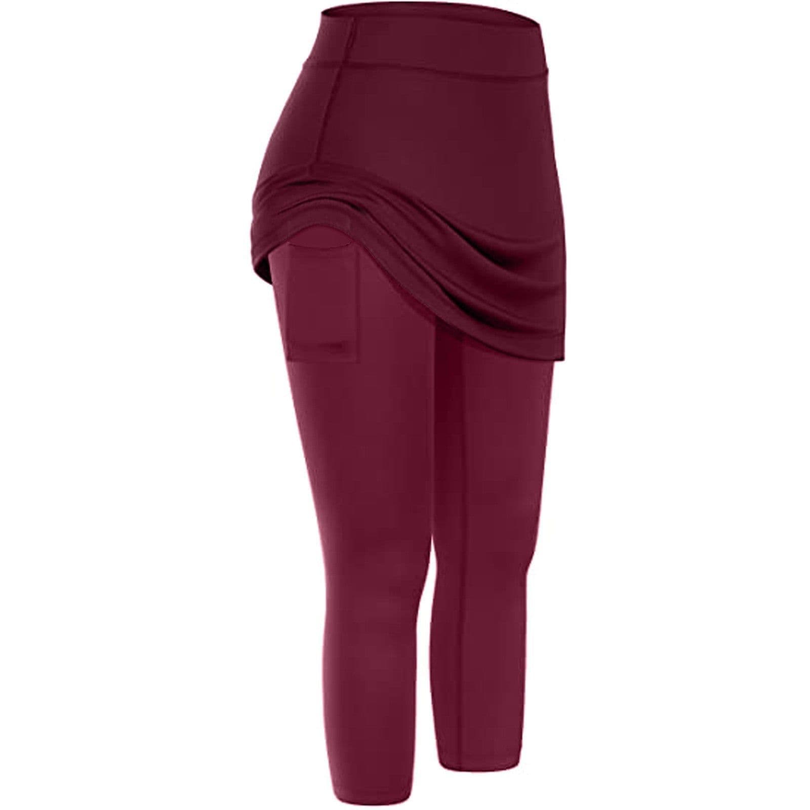image-Women Tennis Skirted Leggings Pockets Elastic Sports Yoga Capris Skirts Legging
