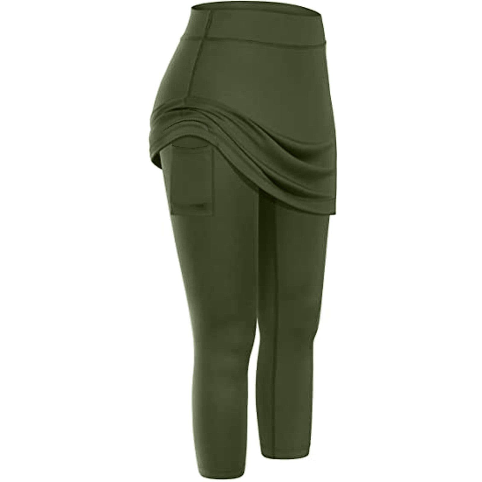 image-Women Tennis Skirted Leggings Pockets Elastic Sports Yoga Capris Skirts Legging