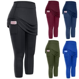 image-Women Tennis Skirted Leggings Pockets Elastic Sports Yoga Capris Skirts Legging