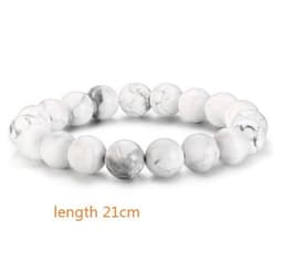 image-Natural Stone Beads Black Lava Rock Stone White Stretch Charm Strand Bracelet