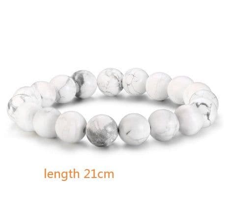 image-Natural Stone Beads Black Lava Rock Stone White Stretch Charm Strand Bracelet