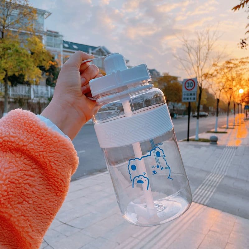 image-Korean Style Straw Water Cup Female Student Cute Simple Plastic Cup Water Bottle