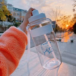 image-Korean Style Straw Water Cup Female Student Cute Simple Plastic Cup Water Bottle