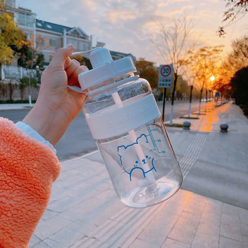 image-Korean Style Straw Water Cup Female Student Cute Simple Plastic Cup Water Bottle