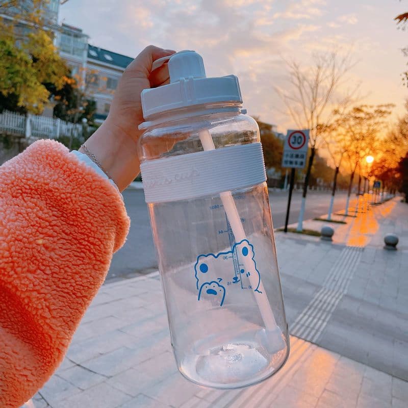image-Korean Style Straw Water Cup Female Student Cute Simple Plastic Cup Water Bottle