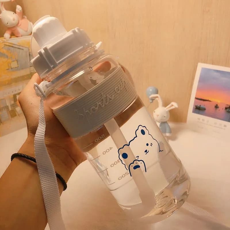 image-Korean Style Straw Water Cup Female Student Cute Simple Plastic Cup Water Bottle