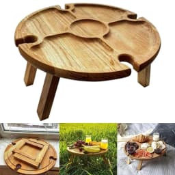 image-Wooden Outdoor Folding Picnic-table With Glass Holder
