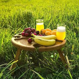 image-Wooden Outdoor Folding Picnic-table With Glass Holder
