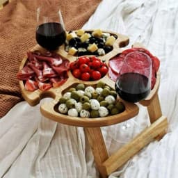 image-Wooden Outdoor Folding Picnic-table With Glass Holder