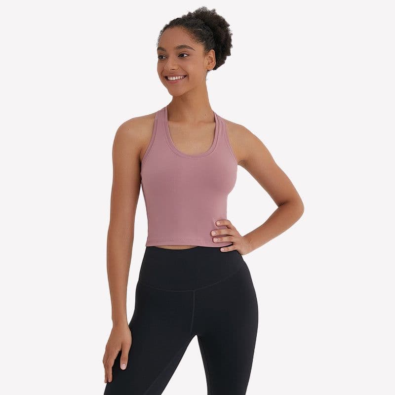 image-Yoga Sports Vest - Moisture Wicking, High-Elastic, Black, Sleeveless, Nylon