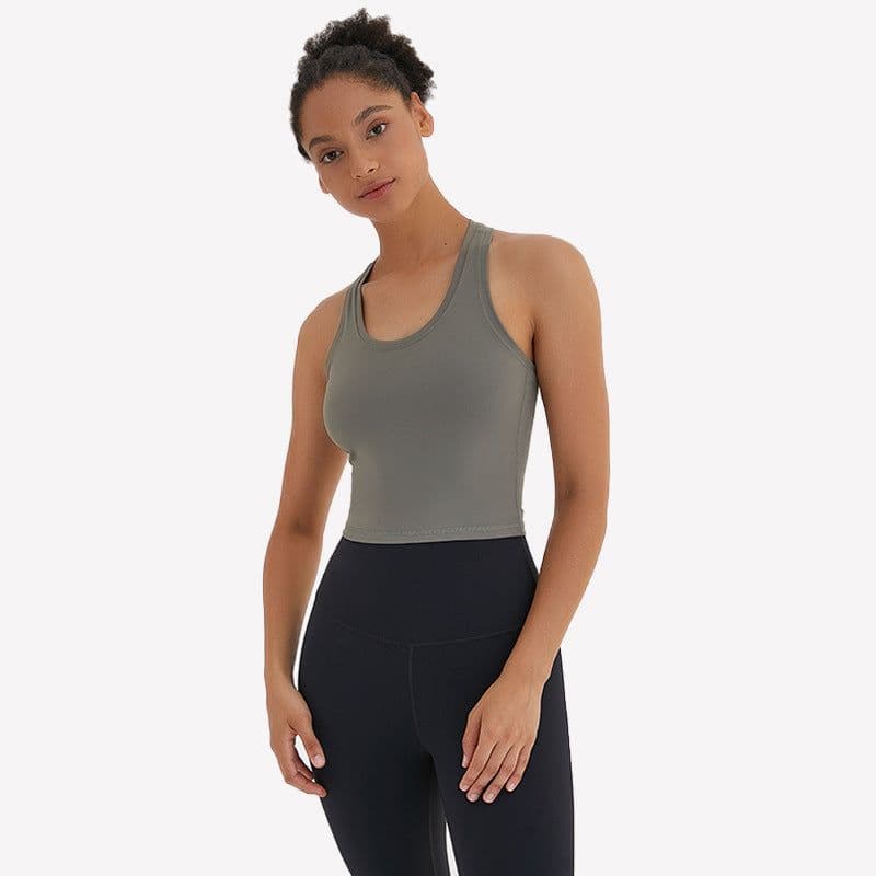 image-Yoga Sports Vest - Moisture Wicking, High-Elastic, Black, Sleeveless, Nylon