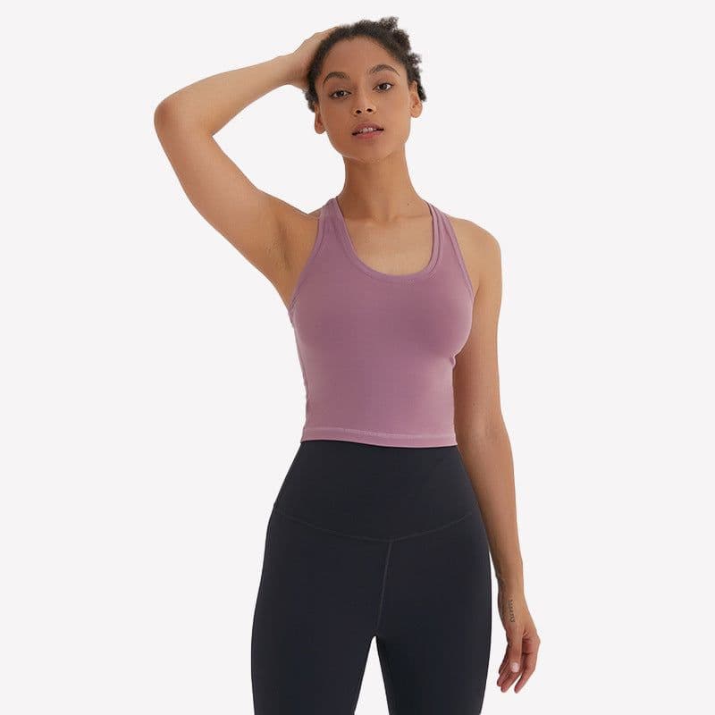 image-Yoga Sports Vest - Moisture Wicking, High-Elastic, Black, Sleeveless, Nylon