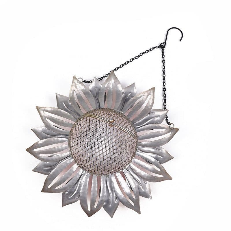 image-Wrought Iron Metal Flower-Shaped Bird Feeder