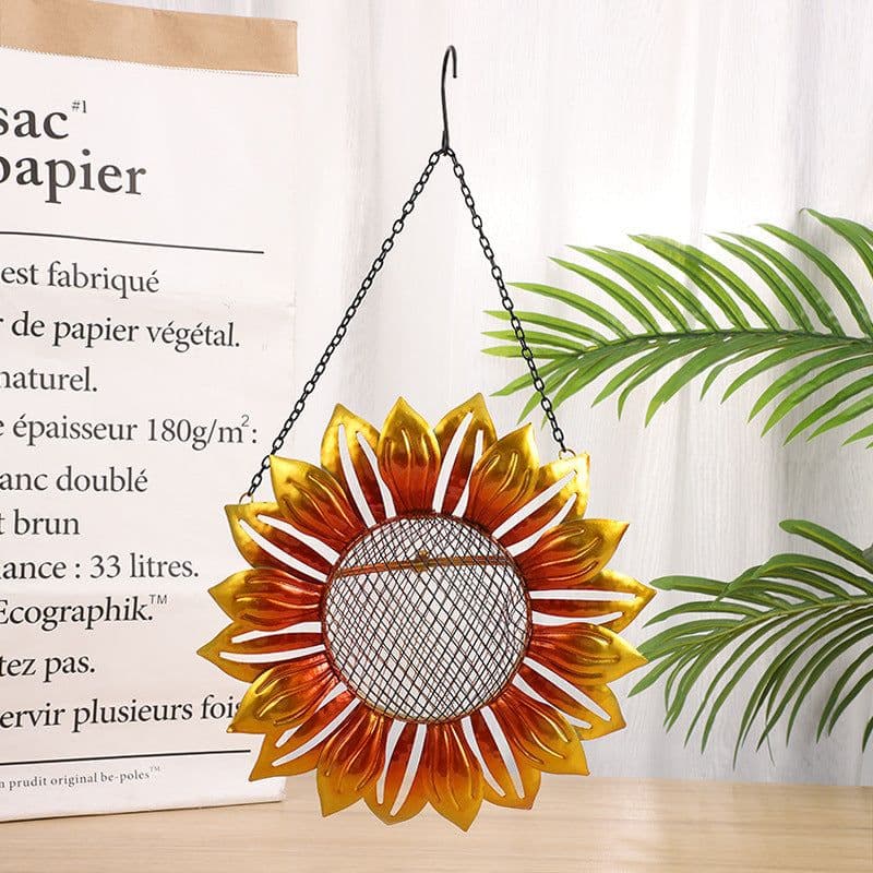 image-Wrought Iron Metal Flower-Shaped Bird Feeder