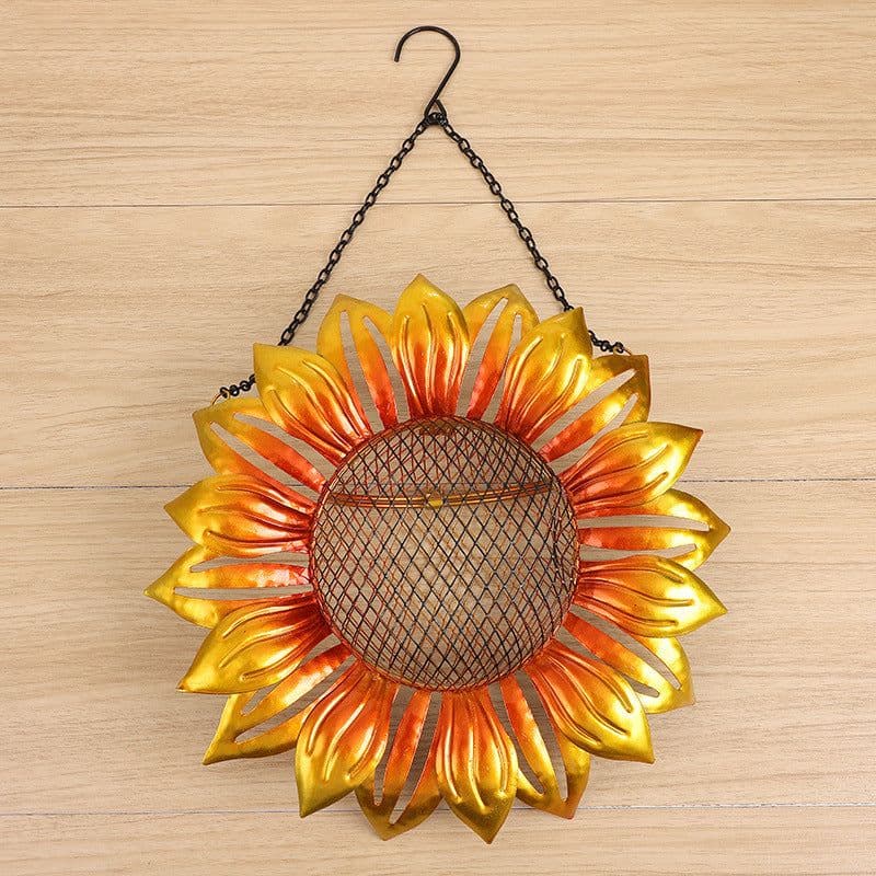 image-Wrought Iron Metal Flower-Shaped Bird Feeder
