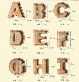 image-Wooden Alphabet Piggy Bank 26 Letters Toy Transparent Acrylic Ornament