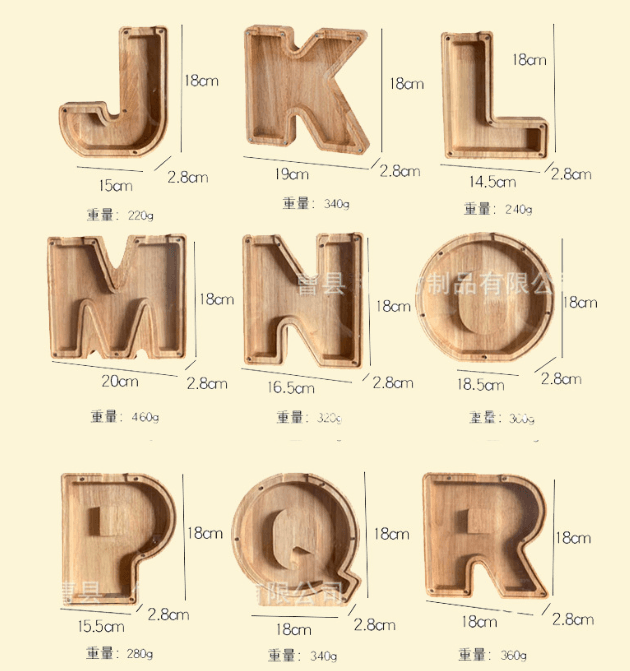 image-Wooden Alphabet Piggy Bank 26 Letters Toy Transparent Acrylic Ornament