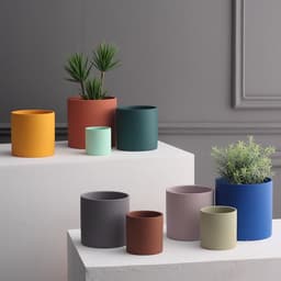 image-Nordic Industrial Style Colorful Ceramic Flowerpot Succulent Planter Green Plants Cylindrical Shape Flower Pot With Hole Tray