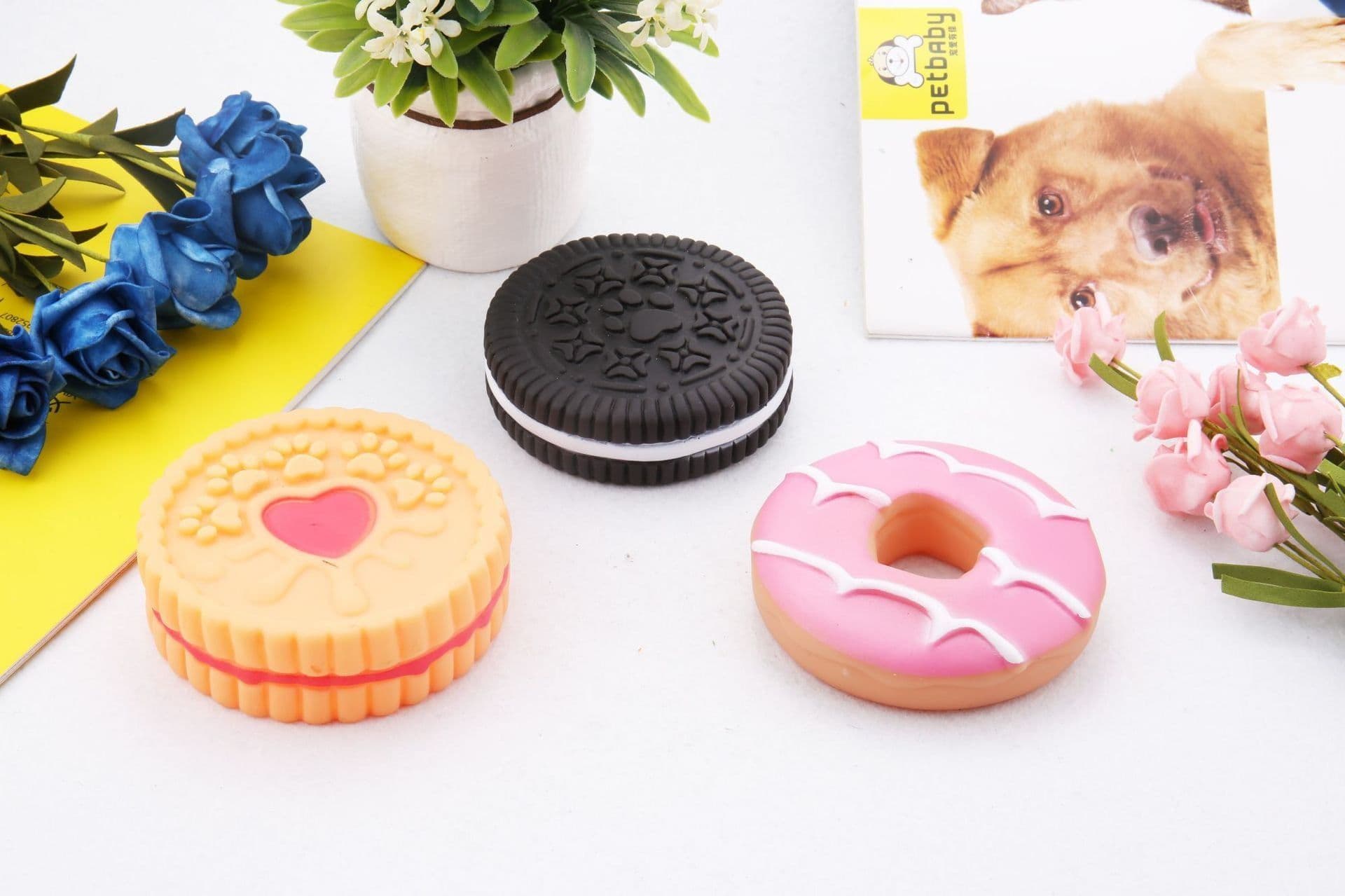 image-Creative Dog Molar Ball Toys Throwing Sounding Toys Three Round Biscuit PVC Vinyl Molar Toys