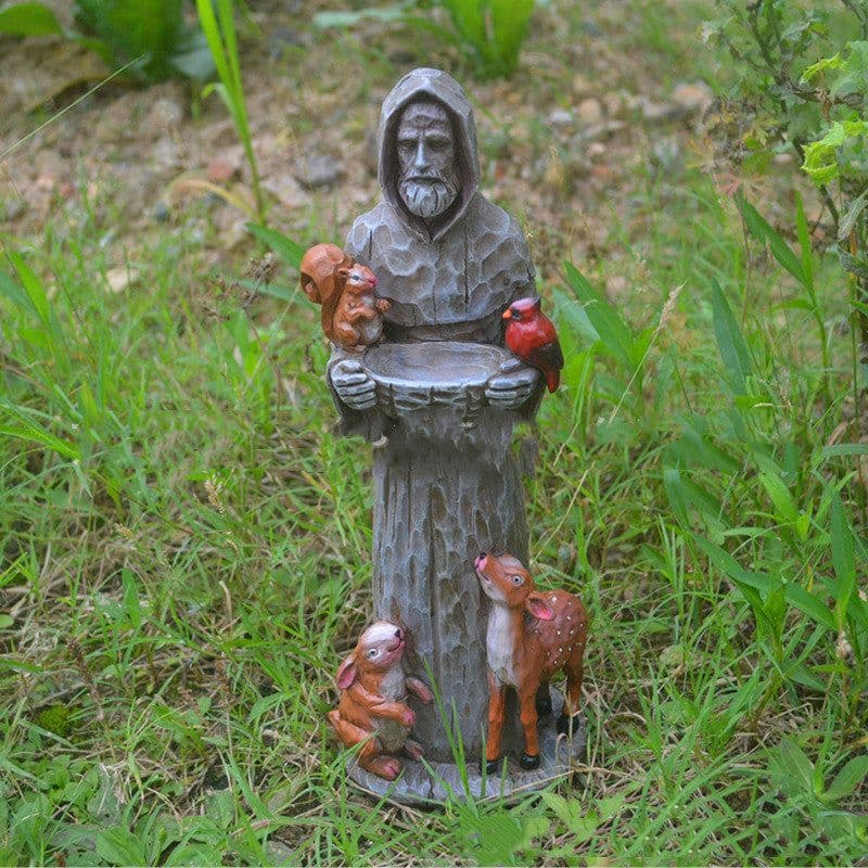 image-St. Francis St. Francis And Animal Friends Resin Crafts Outdoor Garden Statue Bird Feeder