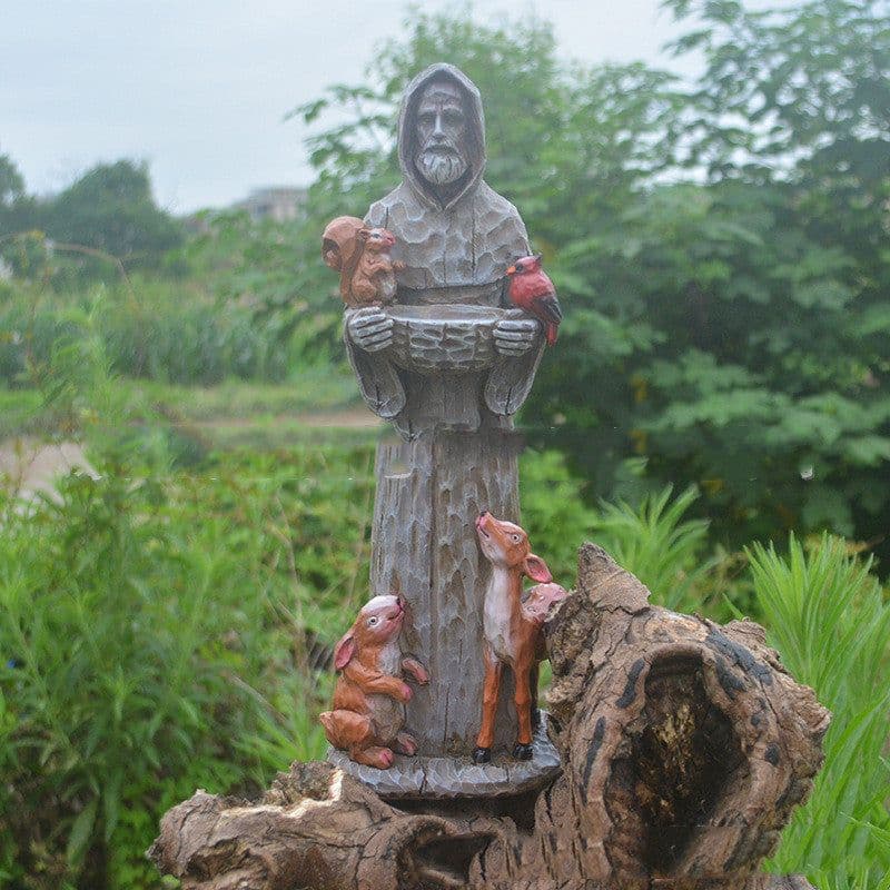 image-St. Francis St. Francis And Animal Friends Resin Crafts Outdoor Garden Statue Bird Feeder