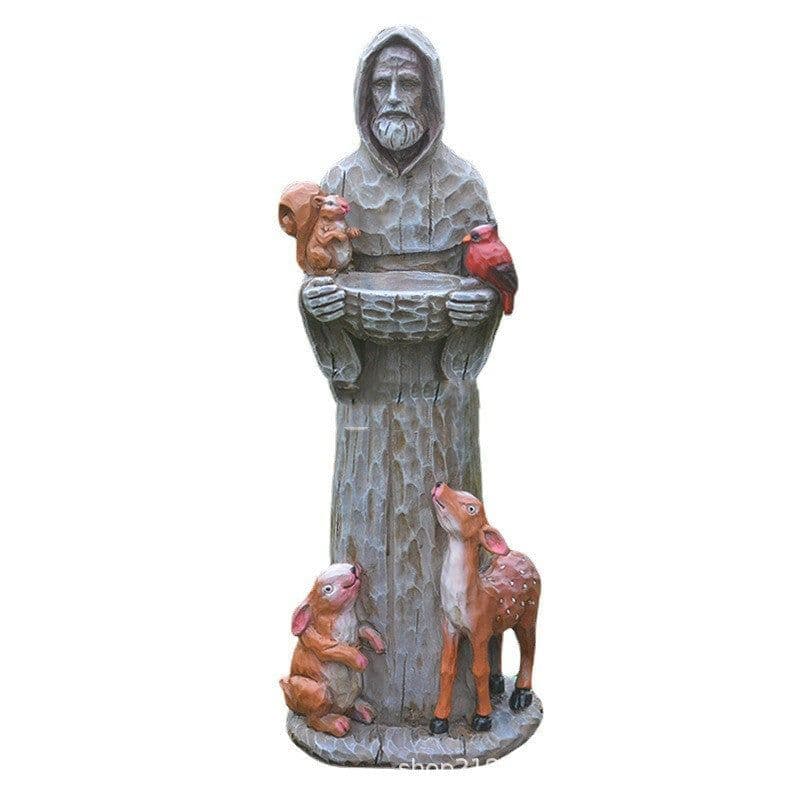 image-St. Francis St. Francis And Animal Friends Resin Crafts Outdoor Garden Statue Bird Feeder