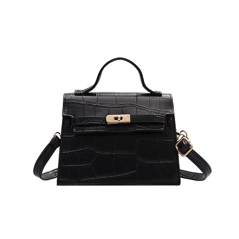 image-Sheng Shi Trendy Kelly Bag - Black One-Shoulder Crossbody PU