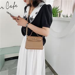 image-Sheng Shi Trendy Kelly Bag - Black One-Shoulder Crossbody PU