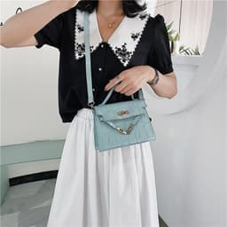 image-Sheng Shi Trendy Kelly Bag - Black One-Shoulder Crossbody PU