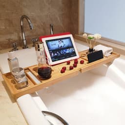 image-Bathtub Caddy Tray - Phone Tablet Holder