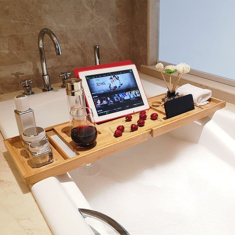 image-Bathtub Caddy Tray - Phone Tablet Holder