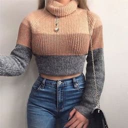 image-Turtleneck Sweaters Sexy Navel Bare Cropped Tops Women Autumn Winter