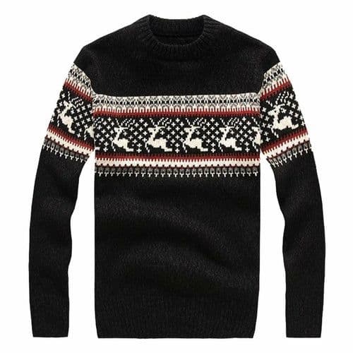 image-2018 Fashion Men's Christmas Sweater Reindeer Snowflakes Print O-Neck