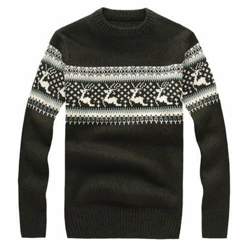 image-2018 Fashion Men's Christmas Sweater Reindeer Snowflakes Print O-Neck