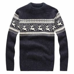 image-2018 Fashion Men's Christmas Sweater Reindeer Snowflakes Print O-Neck