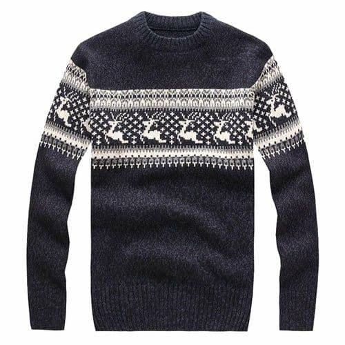 image-2018 Fashion Men's Christmas Sweater Reindeer Snowflakes Print O-Neck