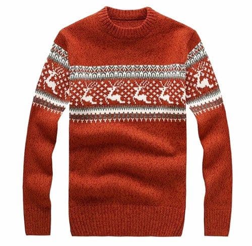 image-2018 Fashion Men's Christmas Sweater Reindeer Snowflakes Print O-Neck
