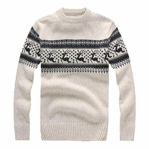 image-2018 Fashion Men's Christmas Sweater Reindeer Snowflakes Print O-Neck