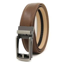 image-Genuine Leather Automatic Buckle Men's Belt - Bright Brown, 120cm