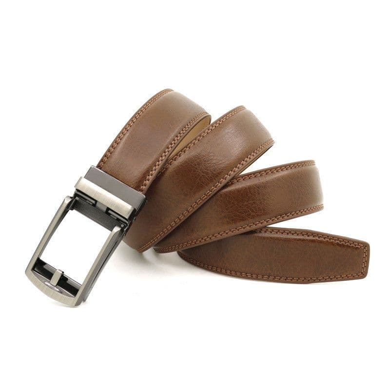 image-Genuine Leather Automatic Buckle Men's Belt - Bright Brown, 120cm