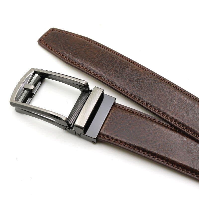image-Genuine Leather Automatic Buckle Men's Belt - Bright Brown, 120cm