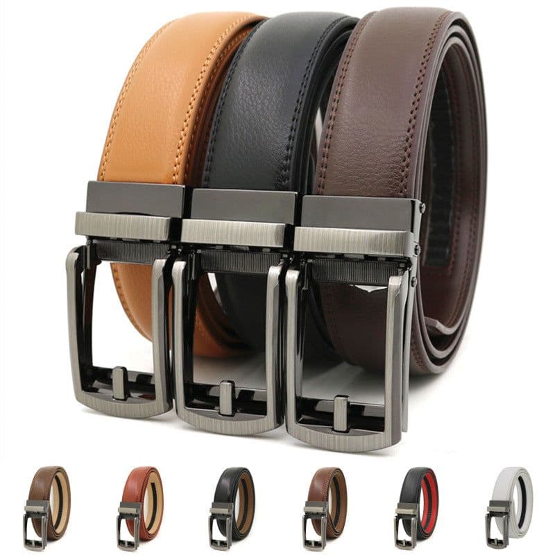 image-Genuine Leather Automatic Buckle Men's Belt - Bright Brown, 120cm