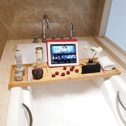 image-Bathtub Caddy Tray - Phone Tablet Holder