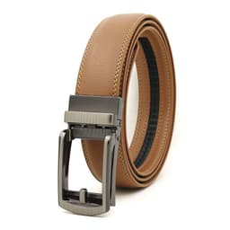 image-Genuine Leather Automatic Buckle Men's Belt - Bright Brown, 120cm
