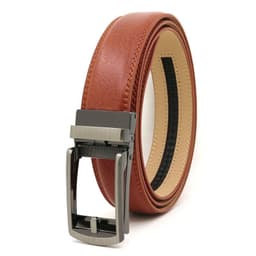 image-Genuine Leather Automatic Buckle Men's Belt - Bright Brown, 120cm