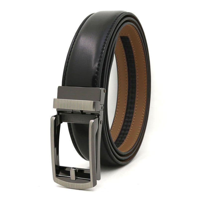 image-Genuine Leather Automatic Buckle Men's Belt - Bright Brown, 120cm