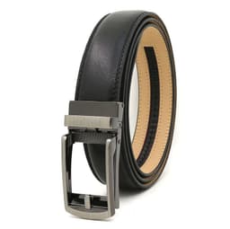image-Genuine Leather Automatic Buckle Men's Belt - Bright Brown, 120cm